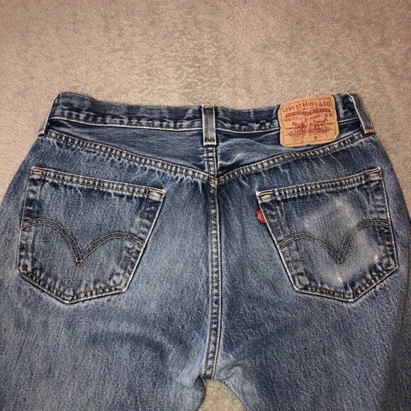 Vintage LEVIS 501 Straight Leg Button Fly Med Stonewash Denim Jeans Sz 34 - Picture 10 of 13